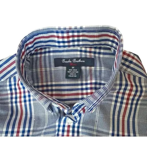 Brooks Brothers Preppy Button Down Shirt Boys Medium Blue Red Plaid Long Sleeve - Picture 6 of 8